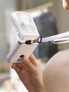 Aolida Kipas Angin Portable Mini Type-C USB LED Menunjukkan Lipat Dudukan Ponsel Dan Powerbank 5000mAh Baterai Tahan Lama Cocok Untuk Kantor Sekolah Olahraga Luar Ruangan