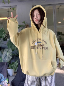 เสื้อฮู้ดผู้หญิงพิมพ์ลายย้อนยุคแบบหนา ทรงหลวม แขนยาว เสื้อคลุมกันหนาว ผ้าขนแกะหนา ทรงหลวม สไตล์ลำลอง ฤดูหนาว 2025