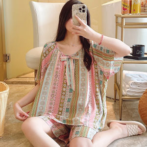 Retro Style Poplin Pajamas Womens Summer Thin Bourette Suit Slimming Shorts Can Be Outerwear Homewear Summer Plus Size