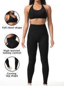 CZGUKE 2PCS Seamless Womens Fitness Set Sportswear Gym Clothing Fitness Bra Top High Waist Tight Yoga Exercise Set