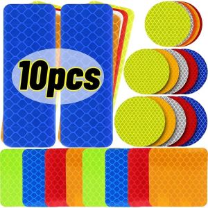 🔥10PCS Colorful Reflectorized Sticker for Motorcycle Car Night Driving Safety Reflective Sticker Car Bumper Reflective Anti-Scratch Tape Rectangular/Round/Square