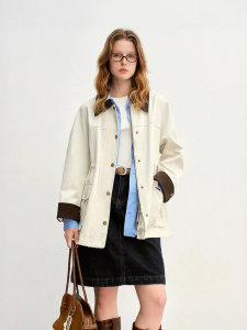 DUSHU | Vintage Cord Adjustable Waist Slimming Windbreaker