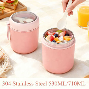Vacuum Insulated Food Container for Hot Food 304 Stainless Steel with Foldable Spoon Handle Portable Thermoses for Office Work