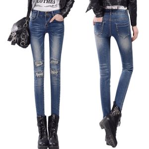 Quần jean nữ cạp cao rách gối QJ-206a