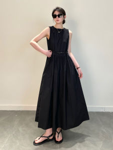 M Home Chiyu Long Sleeveless Cotton Blend Kimono Style Dress with Belt High Waist Korean Style Summer Commute Pure Color