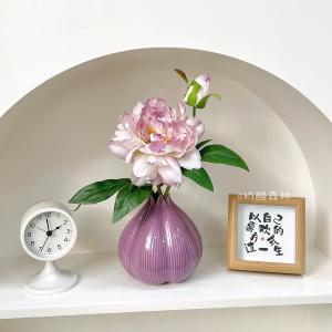 Purple Peony Artificial Flower Creative Onion Ceramic Vase High-End Garlic Head Floral Arrangement New Year New Home Decoration