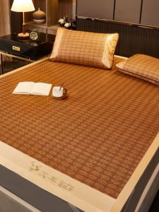 Summer Ice Silk Folding Bed Mat 1.8m Single Person Dormitory Student Grass Mat Three Piece Set Home Use Cool Bedding Cover