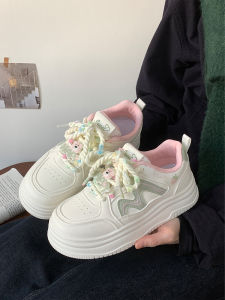 Trendy Thick Bottom Sneakers Womens Fashion Knot Casual Shoes Spring Summer New Arrival Korean Style round Toe PU Leather