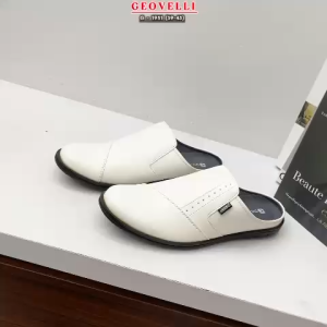 GEOVELLI - Sepatu Selop Pria Hitam Kulit Sandal Bustong Laki laki Sendal Tutong Casual Pansus Ori