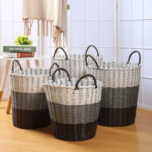 Plastic Rattan Woven Dirty Clothes Basket Laundry Basket Dirty Clothes Storage Basket Household Clothes Basket Storage Basket Toy Basket Sorting
