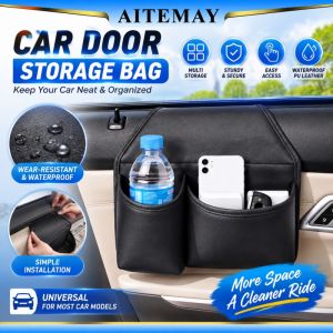 Aitemay PU Car Door Side Storage Organizer Hanging Design Waterproof Wear Resistant Divided Pocket for Water Bottle Phone Keys Universal Car Interior Bag