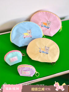 Bleu Et Rose Original round Cake Handheld Makeup Bag Travel Earphone Storage Pouch Shell Shape Nylon Material Pure Color Pattern