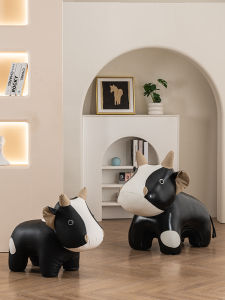 Creative Cowbench Home Use Living Room Animal Style Low Table Shoe Changing Stool Modern Simple Leather Finish Adult Furniture