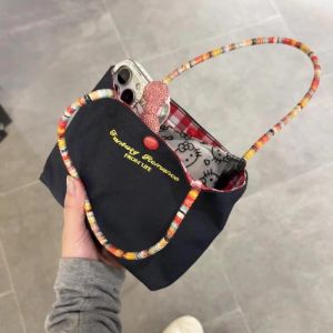 Womens Mini Canvas Handbag Summer Casual Style Mobile Phone Bag Cosmetic Bag for Walking Fashionable Small Carryall