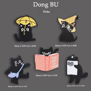 Mesuca | Bộ Miếng Vá Thêu Hình Mèo Đen Hoạt Hình - Có Thể Là Ủi Hoặc May Hình Dán Động Vật Dễ Thương Dùng Cho Đồ Thủ Công DIY Phù Hợp Với Quần Áo Ba Lô Áo Khoác Mũ