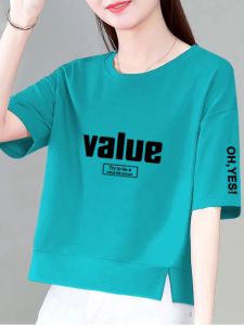 เสื้อยืดแขนสั้นผ้าฝ้ายแท้สำหรับผู้หญิงในช่วงฤดูร้อน ทรงหลวม สไตล์เรียบง่าย ไซส์ใหญ่ เสื้อแขนสั้นทรงปกติ เสื้อผ้าทำงานสไตล์เกาหลี