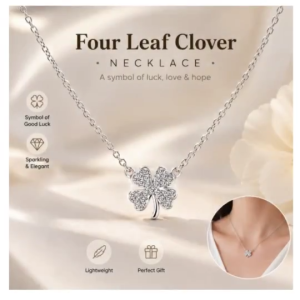 Silver Clover Necklace Lucky Leaf Pendant Minimalist Jewelry