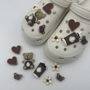 8Pcs/Set Crocs Jibbitz Charms PVC Shoe Flower Accessories 3D Cartoon Starbucks Bear Detachable Shoe Buckle Decoration for Crocs