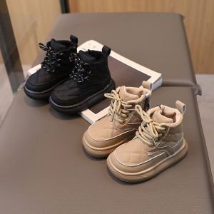 Childrens Leather Booties Casual Outdoor Shoes for Boys And Girls Toddler Boots Autumn Winter New Style Bread Shoes Flat Bottom Rubber Sole