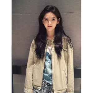 เสื้อแจ็คเก็ตแบบมีซิปคอตั้งสไตล์ย้อนยุคฤดูใบไม้ร่วง 25 ของ สำหรับผู้หญิง เสื้อคลุมกันหนาวแบบมีซิปแขนยาว ปกติ