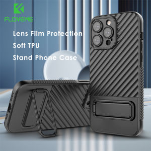 FLOVEME With Ring Holder Stand Phone Case For iphone 14 13 Pro Max 14 Plus Matte Glass Lens Film Protection Desktop Bracket Shockproof Soft Cover For iphone 14 13