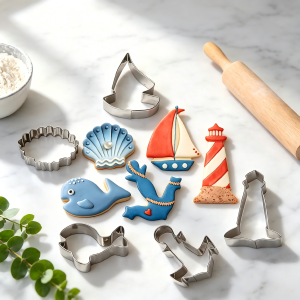 5PCS Cookie Cutter Set Food Grade Stainless Steel Ocean Themed Shell Whale Sailboat Fondant Biscuit Molds For Home Baking