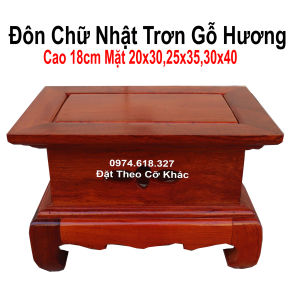 Đôn đế vuông chân loa trơn chữ nhật gỗ hương cao 18cm