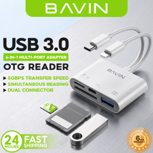 BAVIN O29 / O108 6in1 OTG Adapter Card Reader & 5Gbps Transmission w/Type-C & iP to TF / SD + USB for Tablet PC Laptop