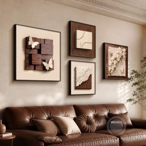 RUIBAHAO | 3D Vintage Combination Hanging Artwork with Relief Texture High-end Sofa Background