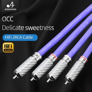 ATAUDIO Hi-end One Pair 2RCA Audio Cable 7N OCC with Rhodium-plated Connnector RCA to RCA Male to Male for Amplifier DAC TV Box