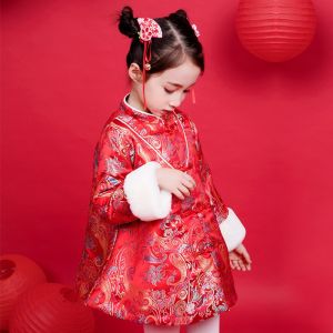 New Year Celebration Girls Cheongsam Baby Clothes Festive Birthday Outfit Childrens Traditional Hanfu Winter Thickened Polyester