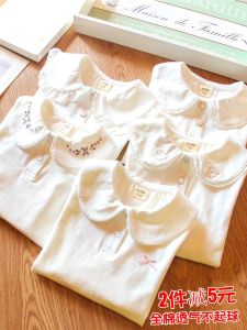 Preppy Style Girl Spring & Fall Lapel Underwear Blouse Kids Pure Cotton Breathable White Shirt Baby All-Match T-shirt Tops