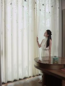 JINCHAN | New Chinese Style Spring Swallow & Willow Sheer Linen Curtains