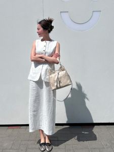White Linen Vest Suit Womens Summer Retro Texture Cotton Linen Sleeveless Suit Top and Skirt Two-piece Set