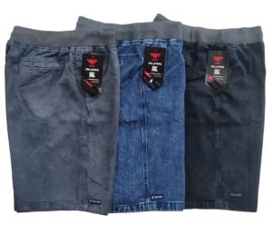 Celana Jeans Pendek Pria Pinggang Karet Biru Snow Size 27 Sampai 45