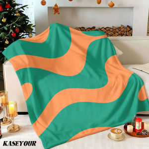 Beast Kingdom | Green Orange Waves Winter Summer Flannel Blanket Throw Fleece Soft Fuzzy Plush Cozy Fleece Blankets for Sofa Ideal Gifts