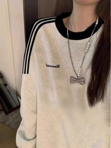 SHUQINGLAI | Womens Add Fleece Loose Fit Crew Neck Sweatshirt Spring Autumn