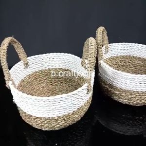 Keranjang Hampers Tempat Parcel Anyaman Seagrass Bulat Diameter 20cm Kerajinan Anyaman Jogja