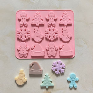 คริสต์มาส 1 ชิ้น หมวก 12 หลุม ตุ๊กตาหิมะ แม่พิมพ์ซิลิโคนรูปมนุษย์ขนมปังขิง ใช้สําหรับช็อคโกแลต ขนมหวาน คุกกี้