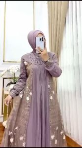 Arumi Dress Ceruty Mix Brukat Swaroski Gamis Wanita Terbaru 2025 Viral Dress Kondangan Wanita Elegan