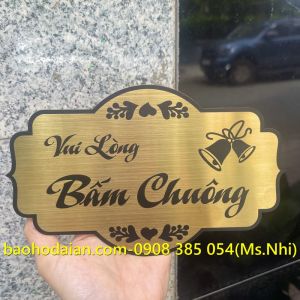 Bảng báo vui lòng bấm chuông chất liệu inox sang trọng KT13x21cm