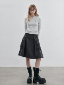 Korean Style Autumn/Winter New Loose Faux Frayed Workwear Skirt