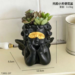 ที่วางถ้วยตักดอกไม้รูปนางฟ้าสไตล์นอร์ดิกสำหรับตกแต่งโต๊ะทำงานในห้องนั่งเล่นและห้องทำงาน พืชประดับต้นไม้สีเขียว