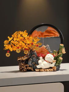 Pachira Macrocarpa Lucky Cat Quicksand Painting Bamboo Living Room Wine Cabinet Office Decorations Opening Big Ji Housewarming Gift High-End