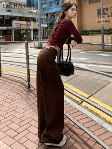 High Waist Wide Leg Straight Cut Jeans Womens Autumn New Style Coffee Color Loose Drapey Floor Length Pants Casual Style