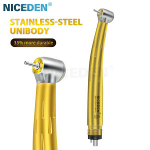 Niceden Dental High Speed Handpiece 5LED Titanium Plated Handle Ceramic Bearing 5 Holes Water Air Turbo Push Button Handpiece