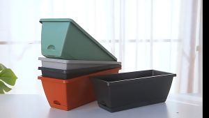 กระถางปลูกต้นไม้ กระถางปลูกผัก กระถางพลาสติก สำหรับปลูกผัก ปลูกต้นไม้ ทรงยาวมีถาดรอง สี่เหลี่ยม