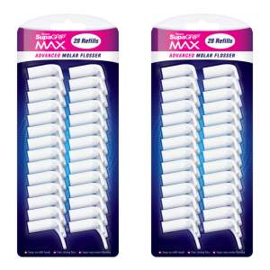 Set of Piksters SupaGrip MAX Advanced Molar Flosser with Comfort Grip and Extra Heads + 28 Refills Pack for Dental Hygiene.