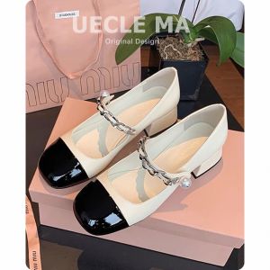 UECLE MA | French Style Casual Chunky Heel Mary Jane Shoes Low-Cut