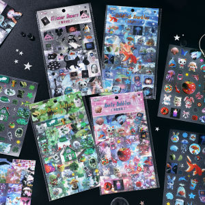 2 Tờ Giấy Dán PET Cắt Khuôn Hình Cát Lấp Lánh Kiểu Nhật Kawaii Dùng Cho Sổ Tay Collage Scrapbooking Thủ Công DIY